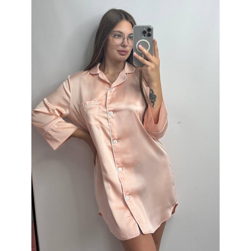 Жіноча нічна сорочка подовжена шовкова S, Персик