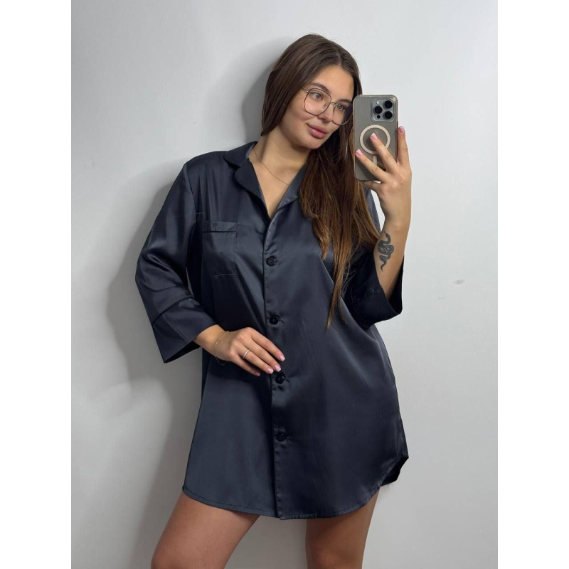 Жіноча нічна сорочка подовжена шовкова S, Графіт