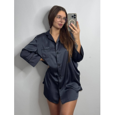 Жіноча нічна сорочка подовжена шовкова. M, Графіт