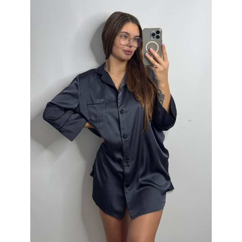 Жіноча нічна сорочка подовжена шовкова. M, Графіт