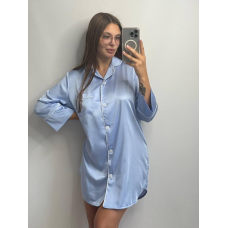 Жіноча нічна сорочка подовжена шовкова. S, Блакитний
