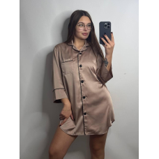 Жіноча нічна сорочка подовжена шовкова. S, Беж