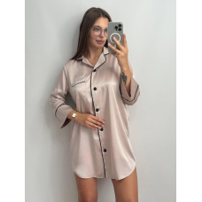 Жіноча нічна сорочка подовжена шовкова. S, Світлий беж