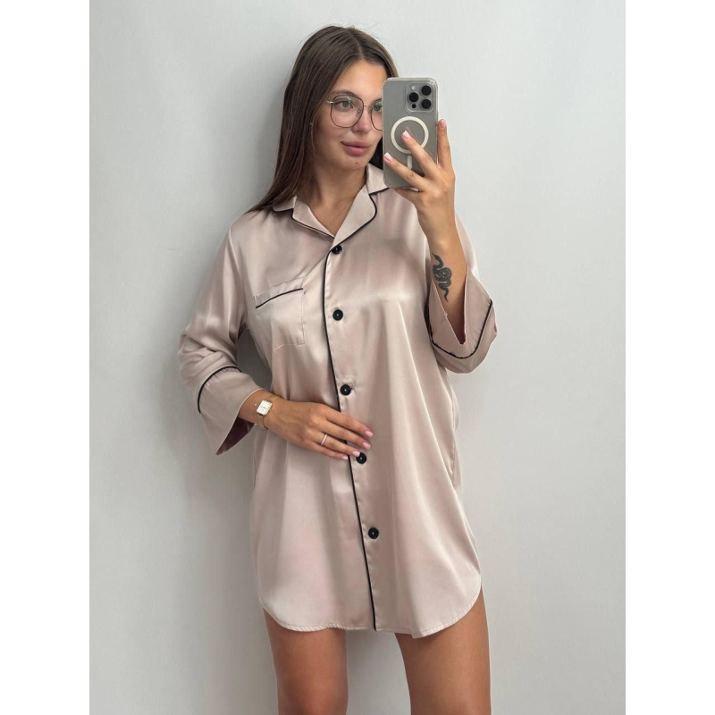 Жіноча нічна сорочка подовжена шовкова. S, Світлий беж Жіноча нічна сорочка подовжена шовкова. S, Світлий беж