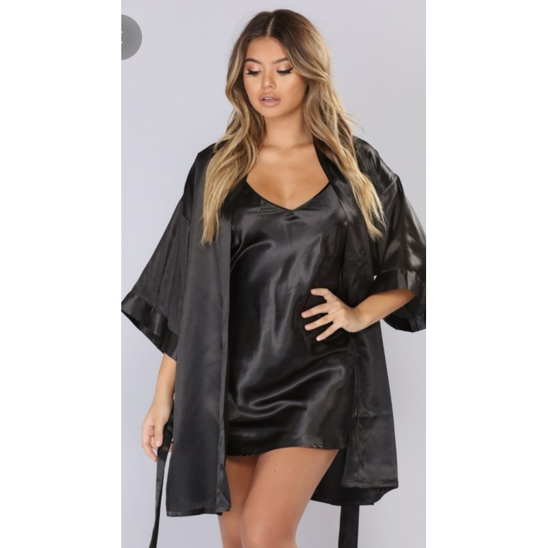 Комплект нічна сорочка з халатом Чорний, M