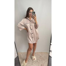 Жіноча нічна сорочка подовжена шовкова. XL, Світлий беж