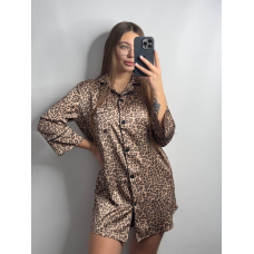 Жіноча нічна сорочка подовжена шовкова з принтом. Леопард 4, S