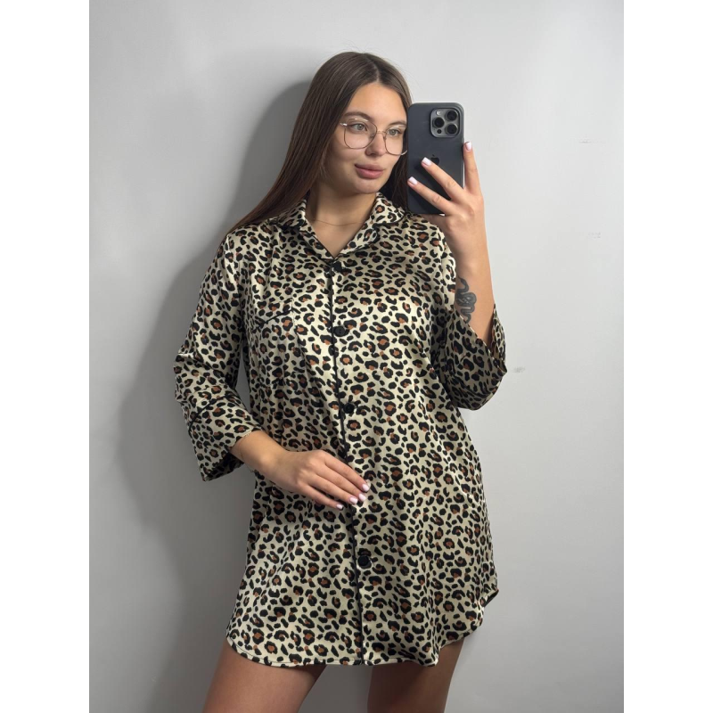 Жіноча нічна сорочка подовжена шовкова.  Леопард 5, S