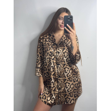 Жіноча нічна сорочка подовжена шовкова. Леопард 6, M
