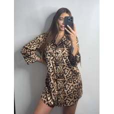 Жіноча нічна сорочка подовжена шовкова.  Леопард 6, XL