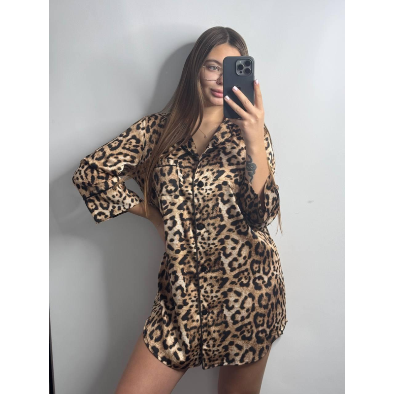 Жіноча нічна сорочка подовжена шовкова.  Леопард 6, XL