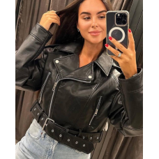 Куртка косуха жіноча весна/осінь,  Чорна 44