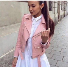 Куртка косуха жіноча весна/осінь,  Рожева