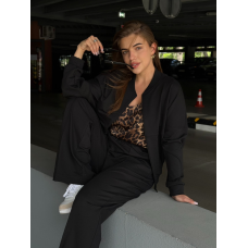 Жіночий костюм-двійка з широкими штанами Чорний, 54/56