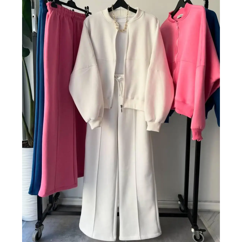 Жіночий костюм-двійка з широкими штанами Білий, 54/56