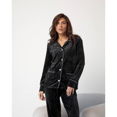 Костюм із плюшевого велюру на ґудзиках із двома кишенями. Чорний, M