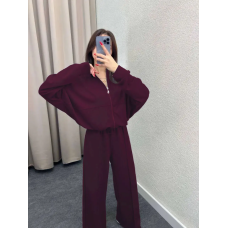 Жіночий костюм-двійка з широкими штанами Бордо, 54/56