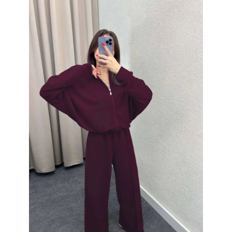 Жіночий костюм-двійка з широкими штанами Бордо, 54/56