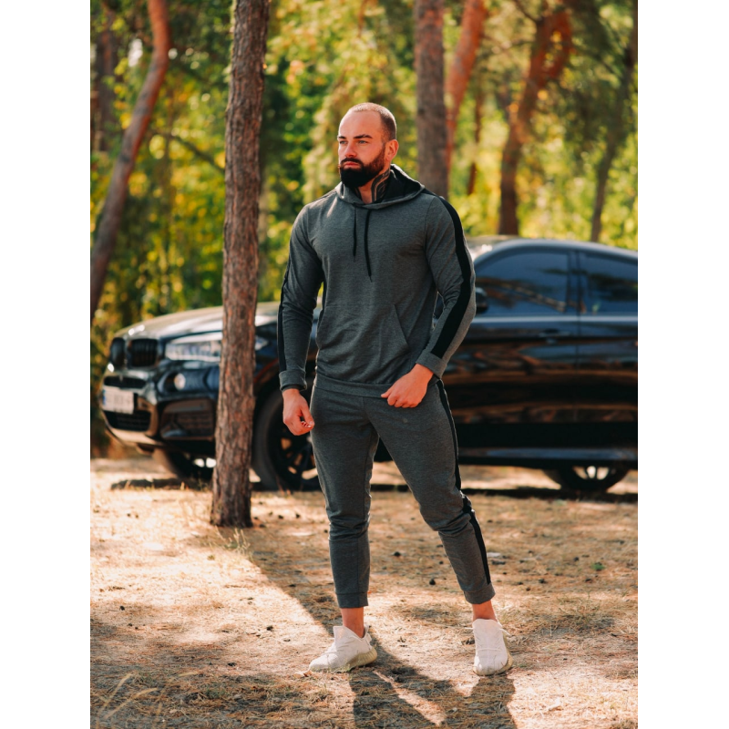 Костюм спортивний чоловічий Лампаси весна Сіро-чорний, S