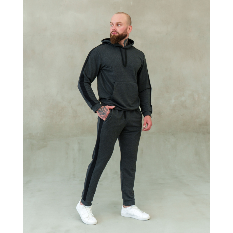 Костюм спортивний чоловічий Лампаси весна Сіро-чорний, XL