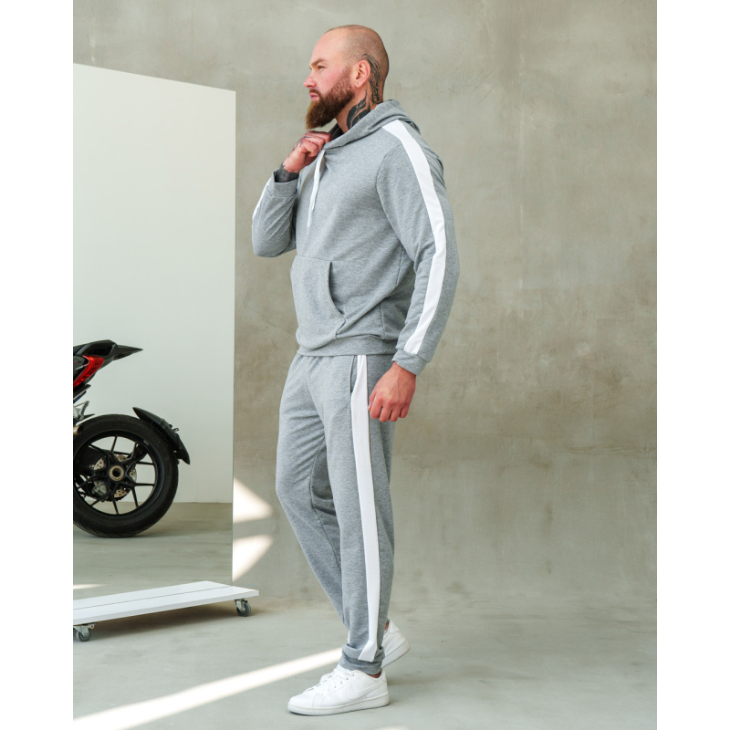 Костюм спортивний чоловічий Лампаси весна Сіро-білий, M