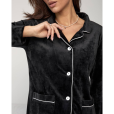 Костюм із плюшевого велюру на ґудзиках із двома кишенями. Чорний, XXL