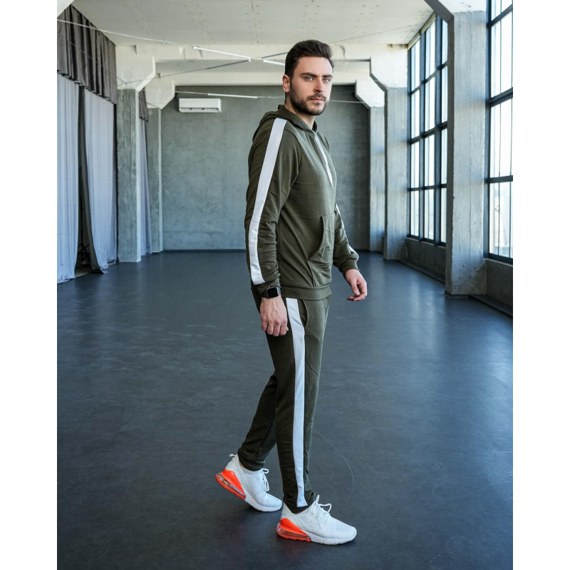 Костюм спортивний чоловічий Лампаси весна Хакі-білий, M