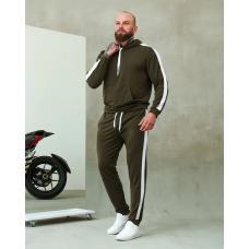 Костюм спортивний чоловічий Лампаси весна Хакі-білий, XL
