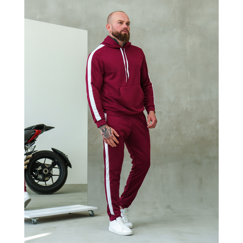 Костюм спортивний чоловічий Лампаси весна Бордово-білий, M