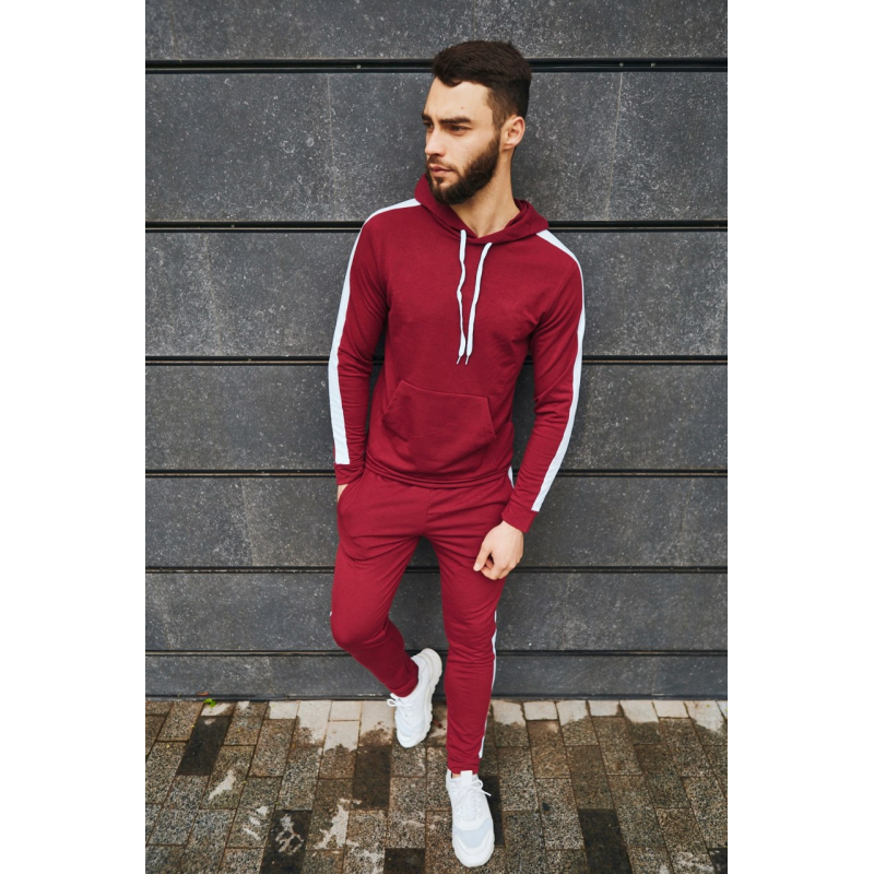 Костюм спортивний чоловічий Лампаси весна Бордово-білий, L