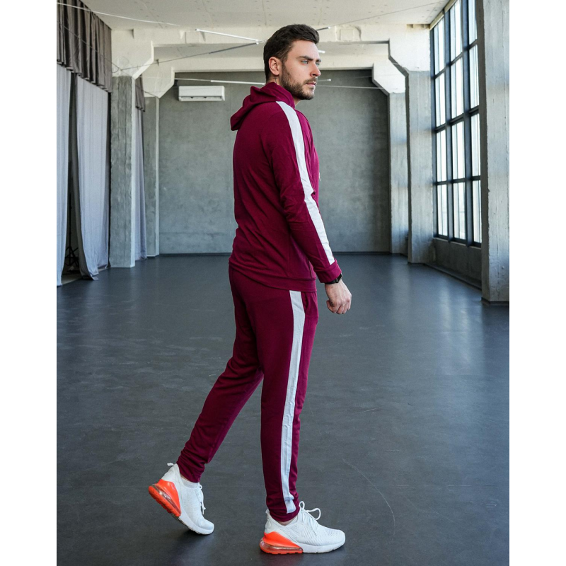 Костюм спортивний чоловічий Лампаси весна Бордово-білий, XL