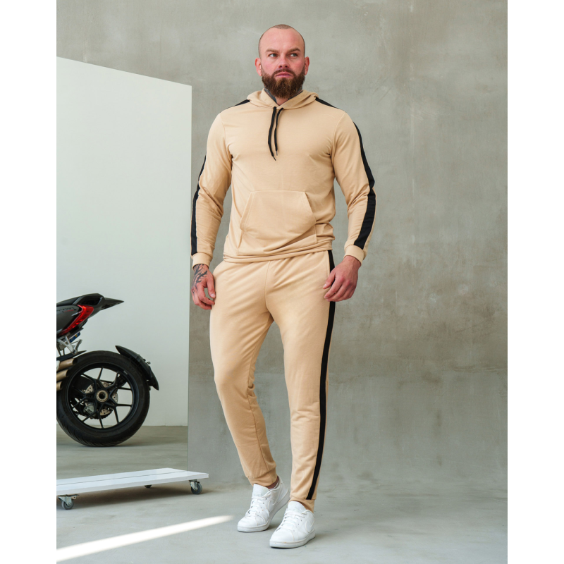 Костюм спортивний чоловічий Лампаси весна  Бежево-чорний, L