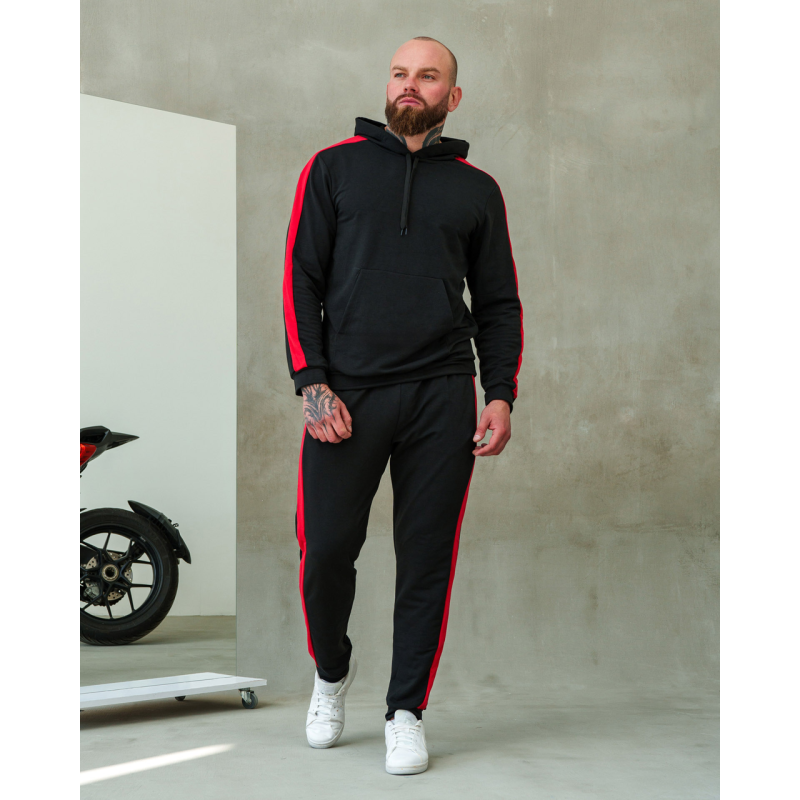 Костюм спортивний чоловічий Лампаси весна Чорно-червоний L