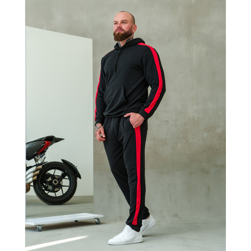 Костюм спортивний чоловічий Лампаси весна Чорно-червоний XL