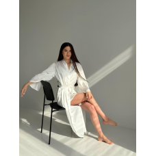 Жіночий довгий шовковий халат Айвори, L/2XL