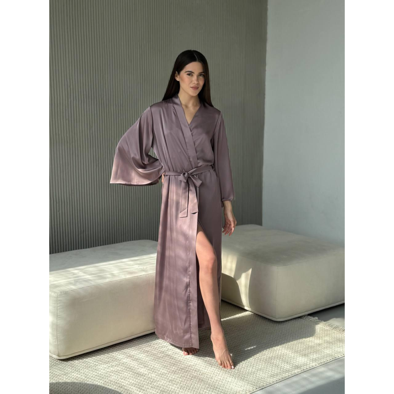 Жіночий довгий шовковий халат Мокко, S/M