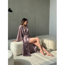 Жіночий довгий шовковий халат Мокко, L/2XL