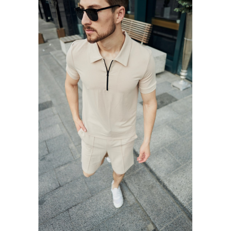 Комплект чоловічий футболка шорти Бежевий, L