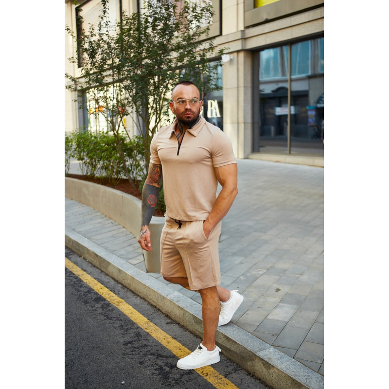 Комплект чоловічий футболка шорти Бежевий, XL