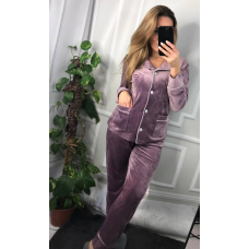 Костюм із плюшевого велюру на ґудзиках із двома кишенями. Ліловий, XS