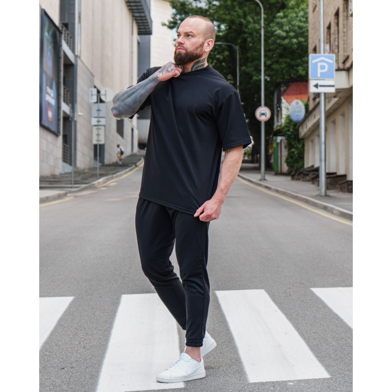 Комплект чоловічий футболка штани штани Марсель оверсайз Чорний, M