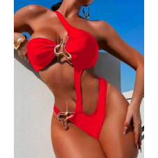 Жіночий суцільний купальник на одне плече Червоний L