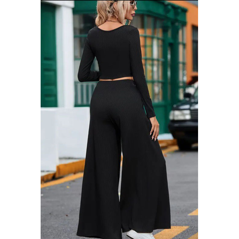 Жіночий костюм штани з лонгслівом Чорний, 50/52