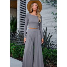 Жіночий костюм штани з лонгслівом Сірий, 42/44