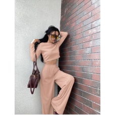 Жіночий костюм штани з лонгслівом рубчик Бежевий