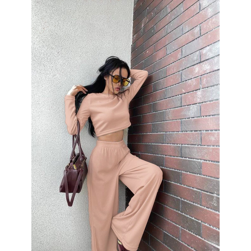 Жіночий костюм штани з лонгслівом Бежевий, 46/48