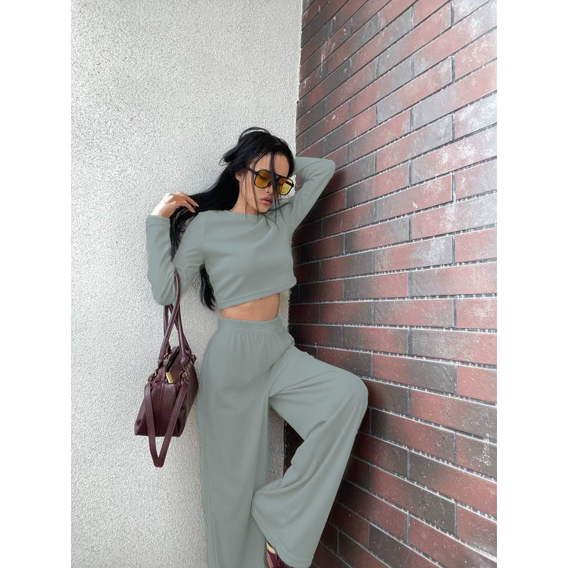 Жіночий костюм штани з лонгслівом Оливковий, 46/48