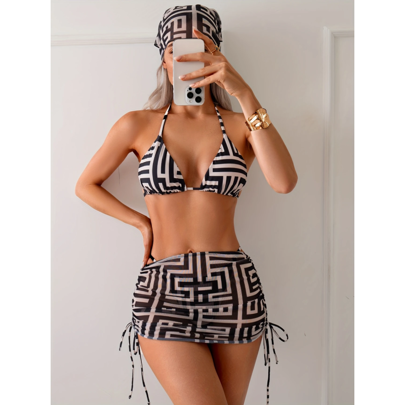 Купальник жіночий роздільний зі спідницею та банданою