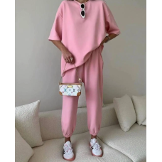 Жіночий повсякденний костюм футболка зі штанами 50/52 Рожевий