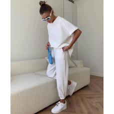Жіночий повсякденний костюм футболка зі штанами 50/52 Молочний